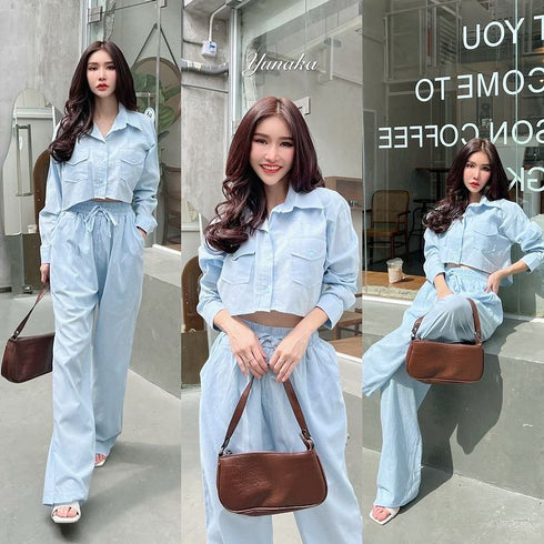Long Sleeve Button Shirt with Trouser